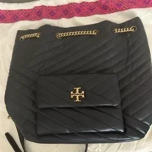 Tory Burch Kira Chevron Drawstring Backpack Black One Size Kira Chevron Shoulder Bag: Women main image 4